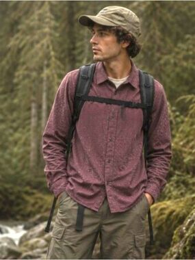 Prana Organic Cotton "Split Spot" Button-Down XXL Brown Gold